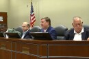 Louisiana Public Service Commissioners D-Davante Lewis (left), R-Eric Skrmetta, R-Jean-Paul Coussan and R-Mike Francis (right) listen to witness testimony regarding Meta’s large data centers in Richland Parish on August 12, 2026.