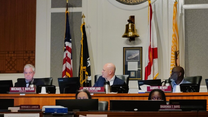 City Councilman Nick Howland, (center) asks fellow member Michael Boylan a question during Thursday's special JREA committee meeting as third member Samuel Newby listens.