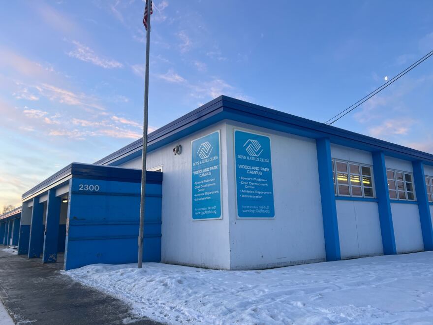a blue and white building