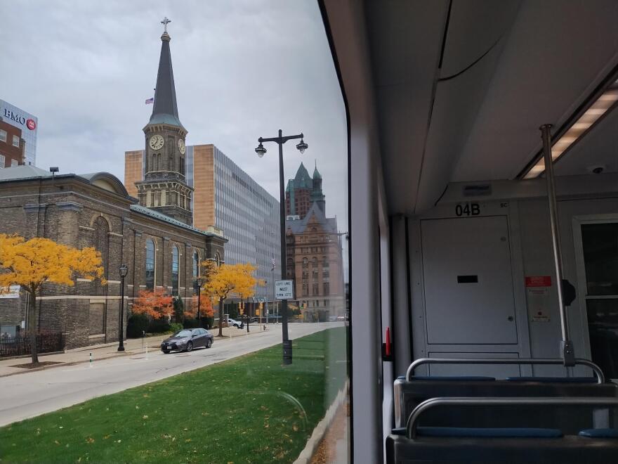 Part of the new L-Line service overlaps with existing service on the streetcar's M-Line, such as this stretch on E. Kilbourn Ave.