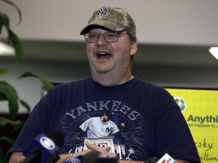 Mega Millions lottery winner Mike Weirsky speaks during a news conference on March 7, in Trenton, N.J.