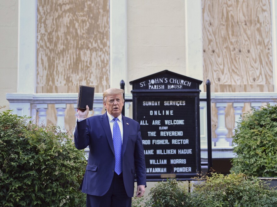 President Trump holds up a Bible outside of St. John's Episcopal church across Lafayette Park in Washington, D.C., on Monday.