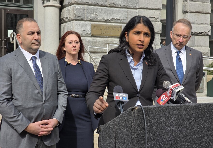 From left: Erie County Legislator Frank Todaro, former Niagara County Legislature Chair Becky Wydysh, Republican Attorney General candidate Saretha Komatireddy, West Seneca Town Supervisor Gary Dickson