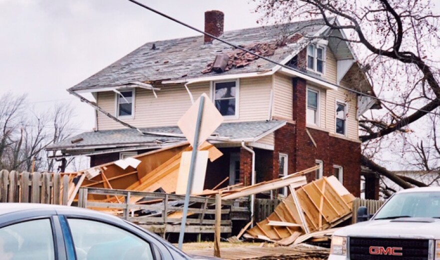 Saturday's tornado damaged a house in Hewittville, Illinois.