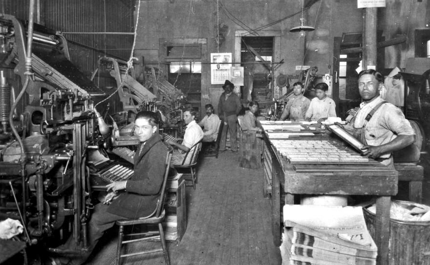 One location on the tour includes La Prensa’s former headquarters on Dolorosa street. In 1913, La Prensa debuted as a weekly publication, and within a year, it was published daily and expanded from local to national circulation. It became a fixture for San Antonio’s Mexican American community after the end of the Mexican revolution in 1920. This image is from the interior of La Prensa newspaper in the early 1920s.