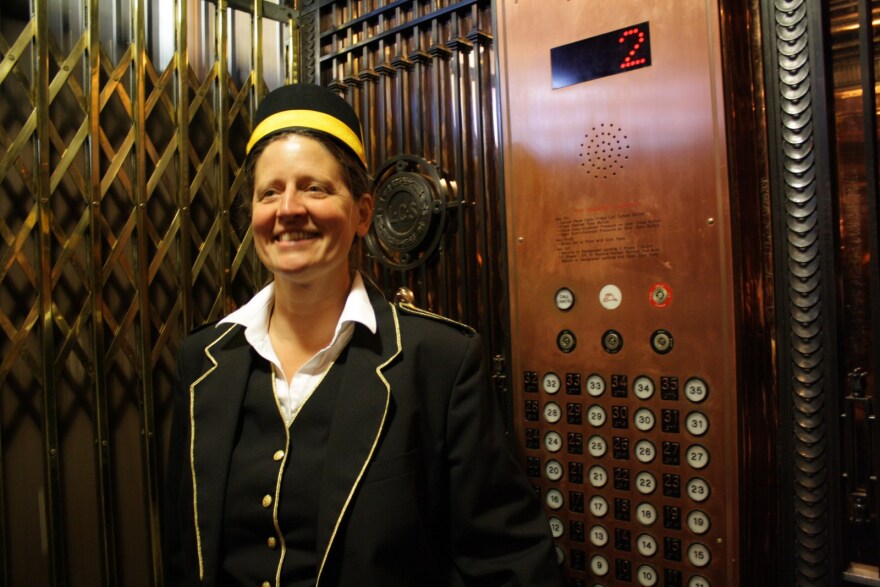 Lesley Holdcroft, elevator operator at Seattle's historic Smith Tower. 