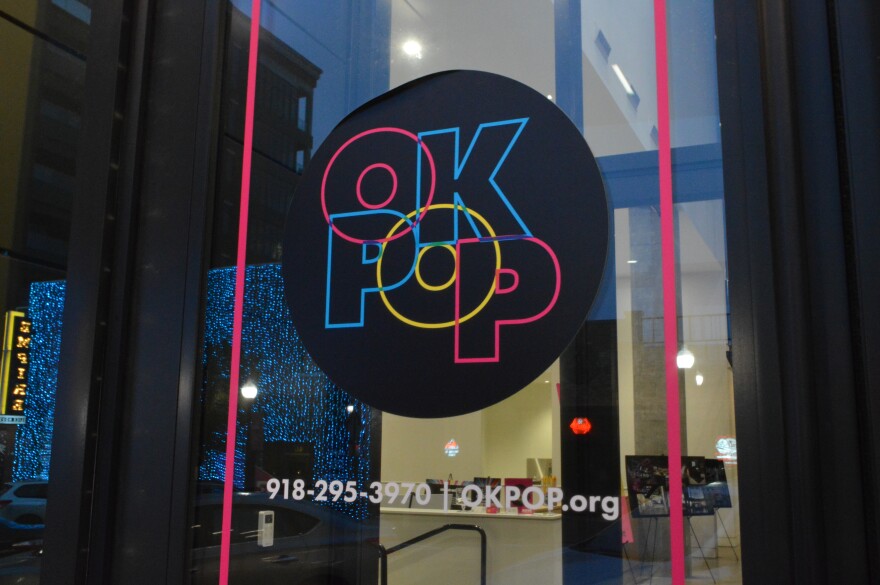 The front entrance of the Oklahoma Museum of Popular Culture, also known as OKPOP.