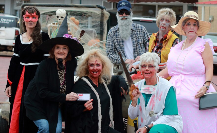 Winning Best Trunk prize, given by the Delta County Chamber of Commerce judges Karen Falls, Jennifer Dwyer and (not pictured) Mindy Hicks, was Chuck Colvin, Dinah Stowers, Barbara Colvin, Jennie Pickering and Lou Ann Murray group.