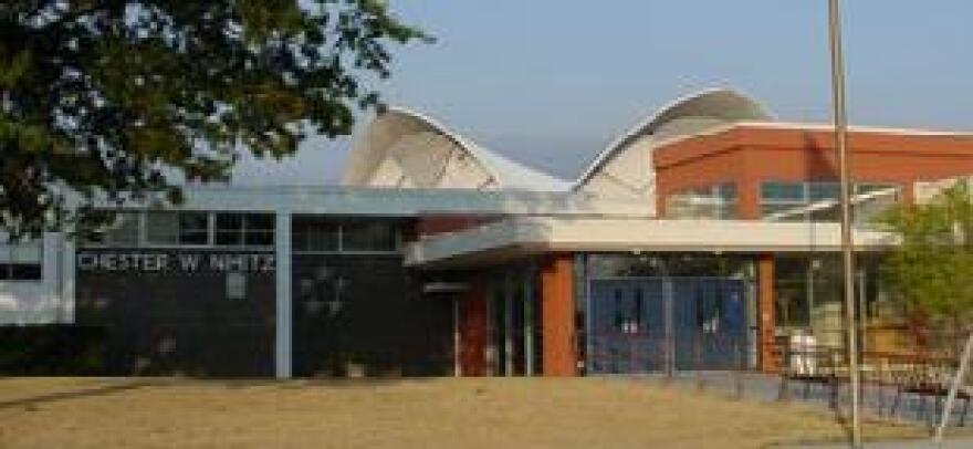 The entrance to the Nimitz Middle School near 55th and South Harvard in Tulsa.