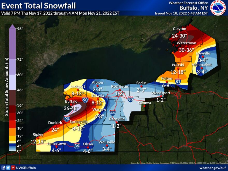  Total  predicted snowfall for Western New York, through Sunday Nov.20, 2022