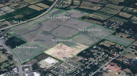 Some Alachua residents worry runoff from five proposed “Tara” developments could enter the Floridan Aquifer beneath them. The developer says its stormwater plans are sound, but an independent review recommends more research. (Graphic by Rose Schnabel via Google Earth)