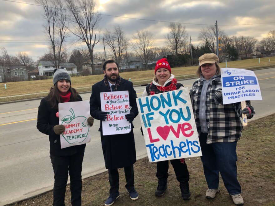 Summit Academy teachers holding up signs during the nine-day strike [Ohio Federation of Teachers]