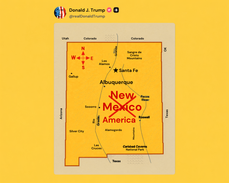 President Donald Trump on Sept. 6, 2026, posted on Truth Social images and text that proposed renaming New Mexico, prompting immediate pushback from Democratic officials.
