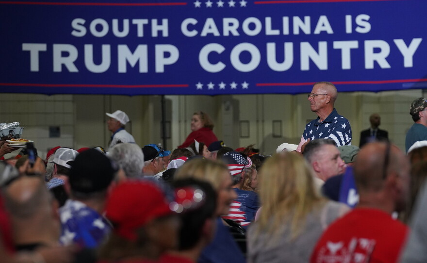 Supporters await President Donald Trump at the rally for Sen. Darline Graham at the Myrtle Beach Convention Center on Aug. 21, 2026.