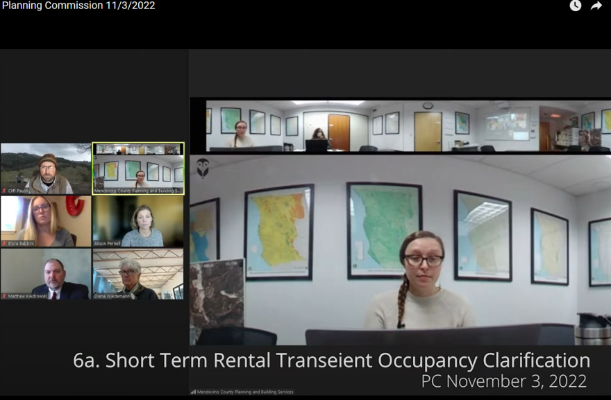 Screenshot of a zoom meeting of the November 3 Planning Commission meeting where the item "6a. Short Term Rental Transient Occupancy Clarification" was discussed.