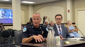 Elizabethtown Police Chief Jeremy Thompson (left) and Flock Safety director of government relations Kevin Kane defended Flock cameras in testimony before the interim House Judiciary committee in Frankfort on Sept. 3, 2026.