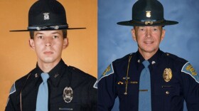 Indiana State Police Trooper Todd Ringle early in his career (left) and later (right)