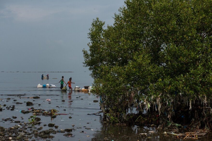 The islands that dot Manila Bay are like doormats for plastic trash that floats in from the ocean.