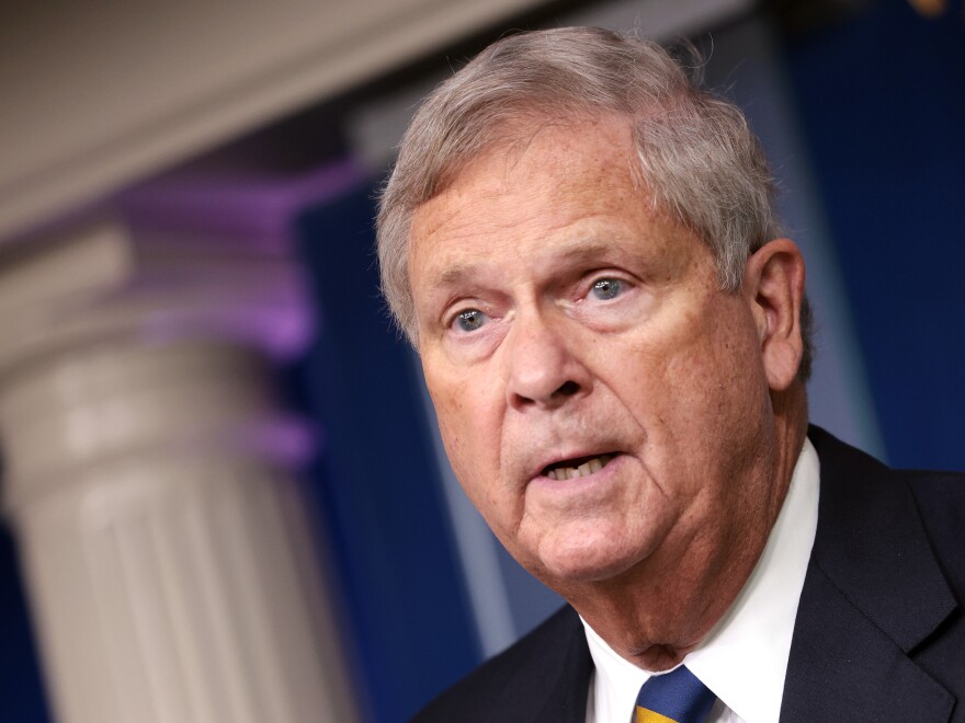 Agriculture Secretary Tom Vilsack speaks on rising food prices at a press briefing at the White House on Sept. 8. The Biden administration is taking steps to try to bring more suppliers to the meatpacking industry.