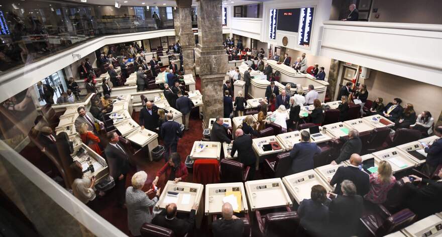 The Alabama House of Representatives convenes for the 2023 legislative session Tuesday, March 7, 2023, in Montgomery, Alabama. (AP Photo/Julie Bennett)