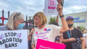 U.S. Senate candidate Trudy Busch Valentine joined hundreds of demonstrators at the Planned Parenthood clinic in St. Louis on June 24, 2022, in the wake of the U.S. Supreme Court overturning Roe v. Wade.
