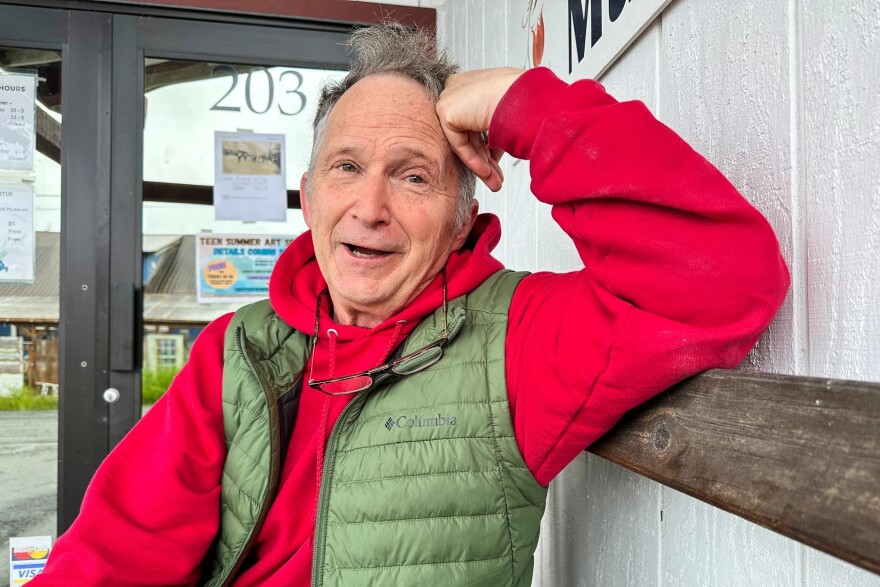 Dan Sullivan, a candidate in Alaska's U.S. Senate race who shares a name with the incumbent seeking reelection, talks with a reporter Friday, July 3, 2026, in Petersburg, Alaska.