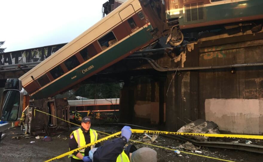 An Amtrak train derailed near Dupont, WA on Monday, December 18, 2017