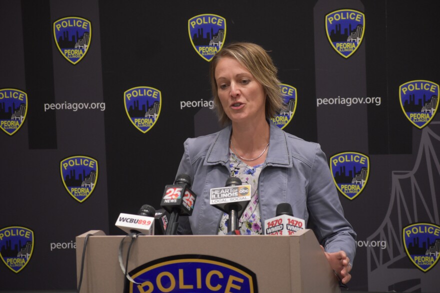 Peoria County State's Attorney Jodi Hoos speaks at a press conference on Monday, June 1, 2020.