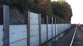 Landslide retention walls being constructed along tracks near Mukilteo in 2015.