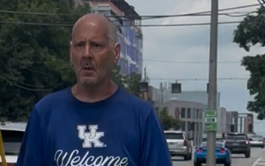 A screenshot from video of Damian Hisle on Aug 11, 2026, the moment after the alleged attack.
