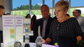 Energy Secretary Jennifer Granholm and deputy assistant secretary Michael Berube listen to an explanation of lithium mining at Albemarle Corp. in Kings Mountain.