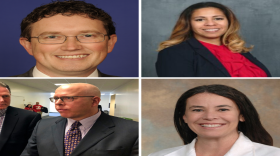 Clockwise from top left: Incumbent Republican Congressman Thomas Massie; Democratic candidates Shannon Fabert and Alexandra Owensby; and Republican challenger Todd McMurtry.