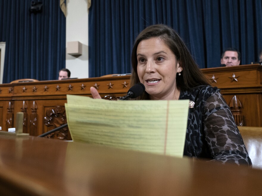 Stefanik, seen here at a House Intelligence Committee hearing on Nov. 19, 2019, offered a fierce defense of then-President Donald Trump.