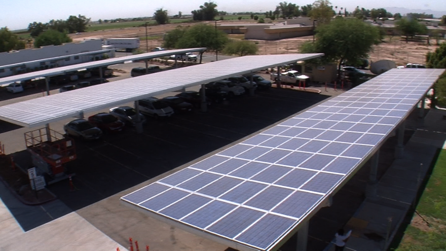 Solar panels will power the buildings of the Imperial Valley Office of Education in El Centro. 