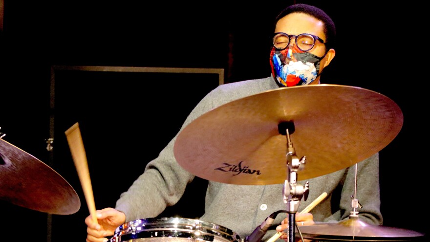 Drummer Nasheet Waits stretches out in real time on The Jazz Gallery stage.