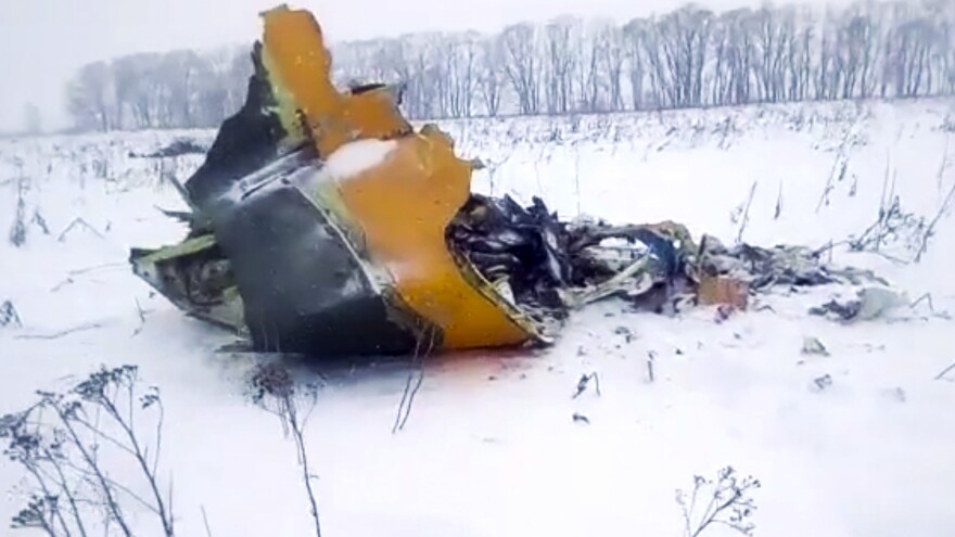 In this screen grab provided by the Life.ru, the wreckage of a plane is seen near the Russian village of Stepanovskoye, about 25 miles from Moscow's Domodedovo airport.