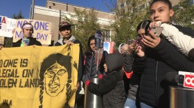 Kelly Pinos, 16, reads an open letter to Immigration and Customs Enforcement agents and asks them to put themselves in her father Nelson Pinos'  shoes. She's joined by her sister Arlly, 13, brother Brandon, 6, and mother Elsa.