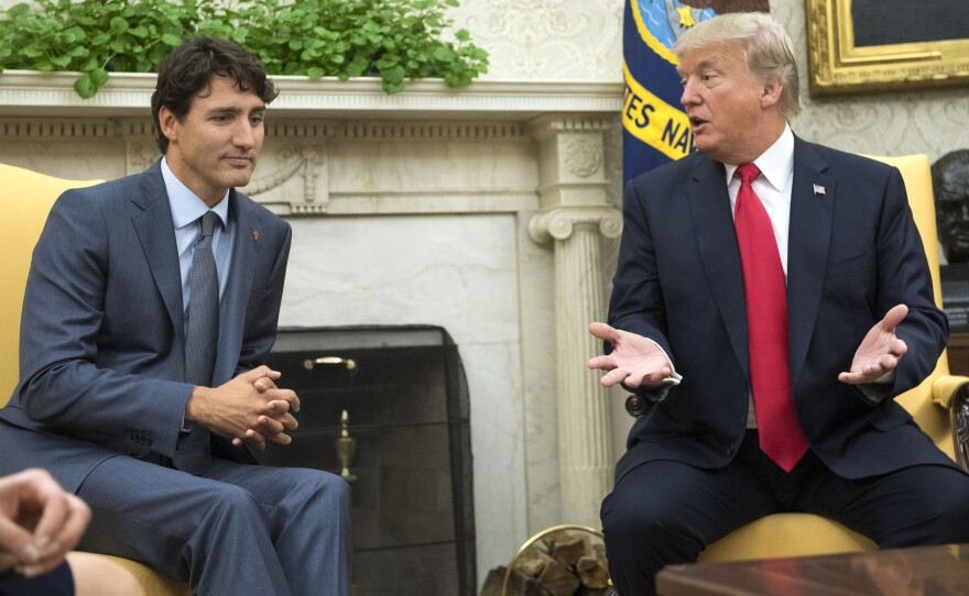 President Trump speaks alongside Canadian Prime Minister Justin Trudeau during a meeting in the Oval Office at the White House in October.