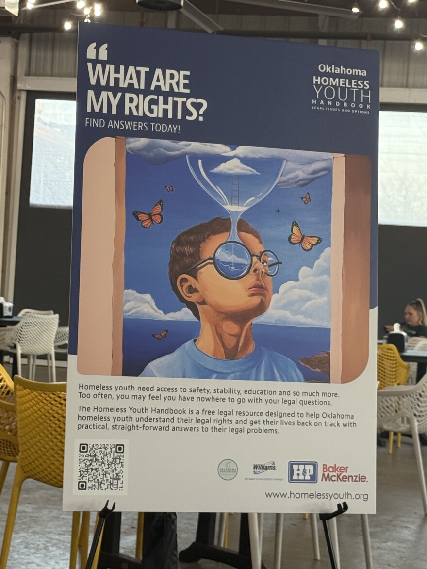 A poster designed by Oklahoma City artist Kid Lennon with a QR code that goes to the Oklahoma homeless youth handbook's website