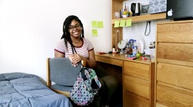 Madison Hall poses for a self-portrait while in quarantine inside her NYU dorm room on Aug. 27, 2020.