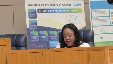 Acting Superintendent Melissa Balknight speaks at a school board meeting.