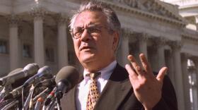 House Judiciary Committee member Rep. Barney Frank, D-Mass., gestures during a Capitol Hill news conference on Sept. 24, 1998. (Ron Edmonds/AP)