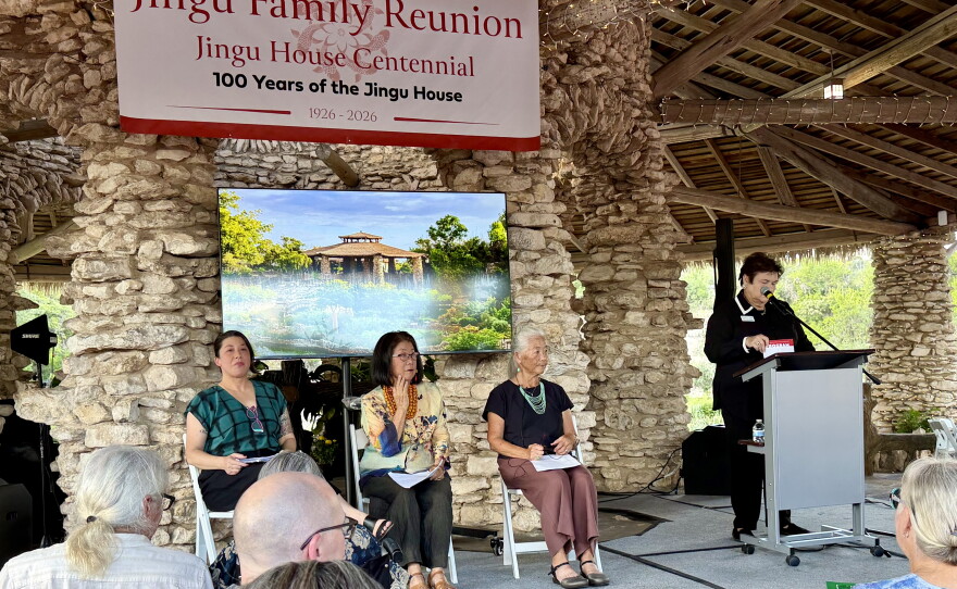 Great granddaughter Kira Onodera Harrow (left), Barb Yamadera Cabot (center), Pati Bennett Narutomi (right) and Mary Jane Verette (standing)