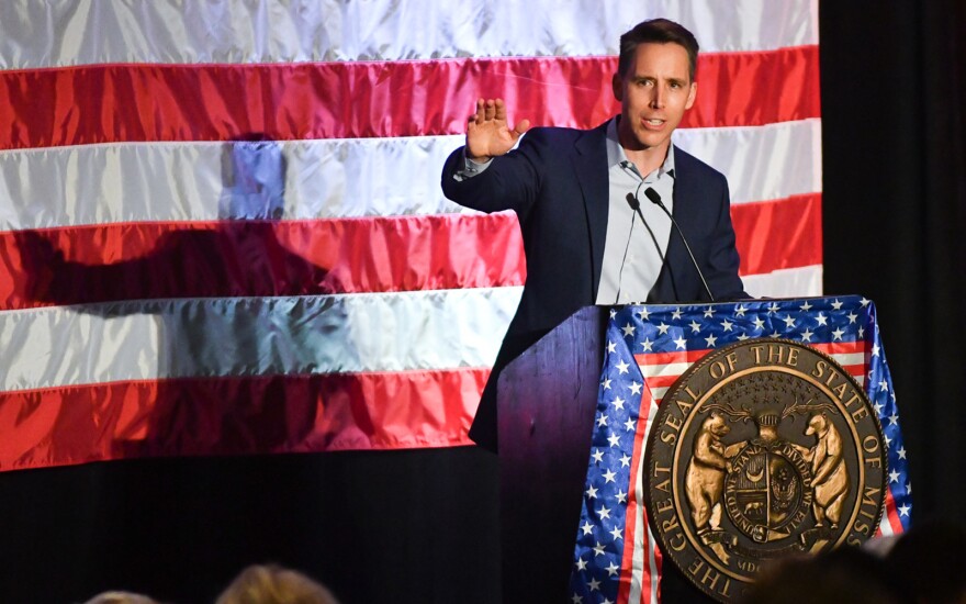 Sen. Josh Hawley speaking to attendees at the 2021 Missouri Lincoln Days in Kansas City in June.