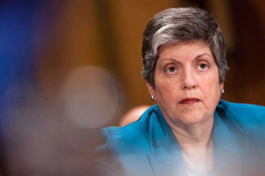 Janet Napolitano, Secretary of the Department of Homeland Security, testifies at a hearing on Capitol Hill.