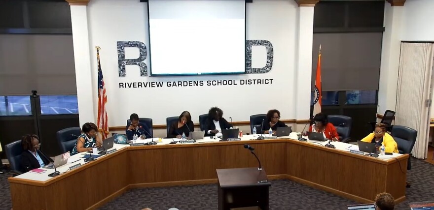 The Riverview Gardens School District Board of Education listens to a presentation about building consolidation for the 2026-2027 school year.