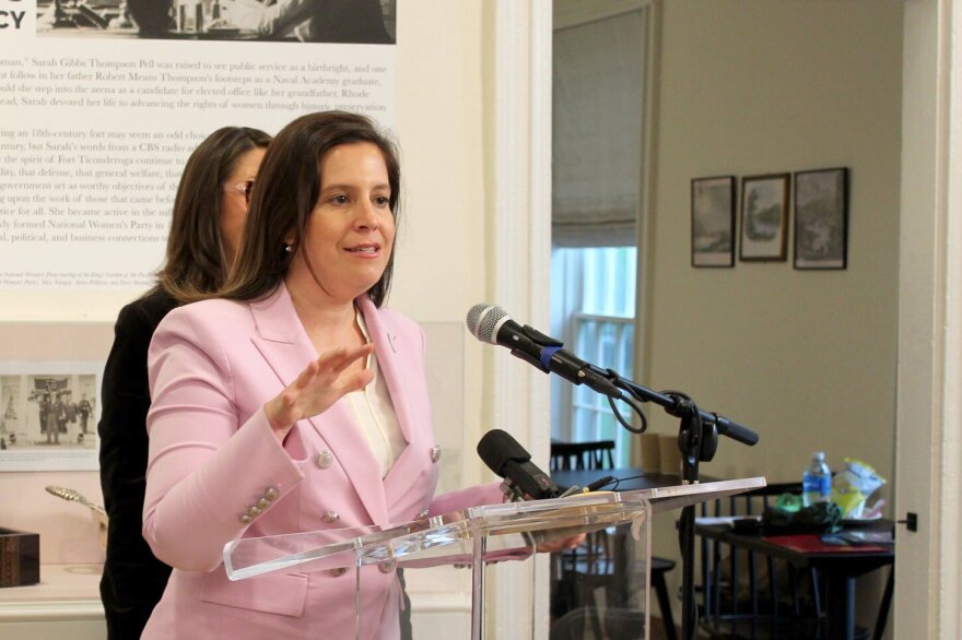 N.Y. Rep. Elise Stefanik gives remarks at a new conference launching Fort Ticonderoga's celebration of the country's 250th anniversary on Friday, May 9, 2025.