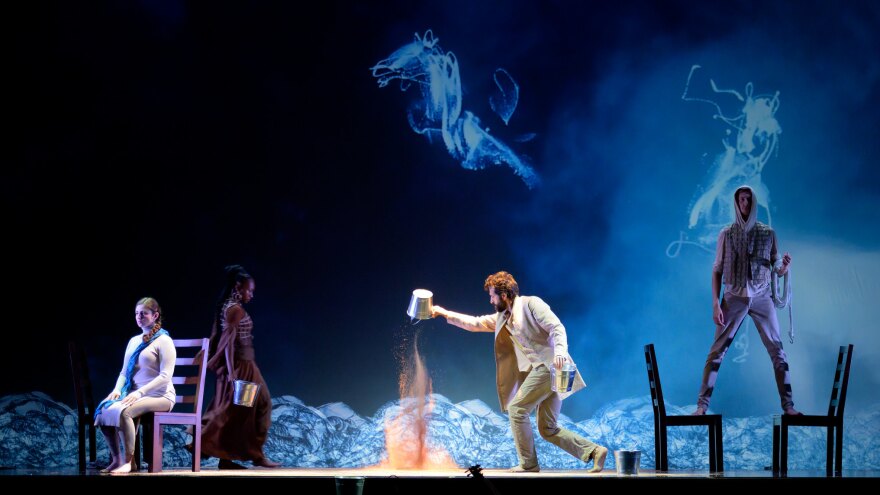 Performers Raha Mirzadegan (from left), Coral Dolphin, Karim Sulayman and John Taylor Ward perform in <em>Unholy Wars</em> in Charleston, S.C., on May 28.