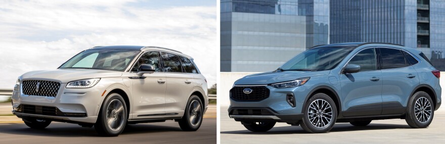 For more than a week, the pricier Lincoln Corsair Grand Touring (left) was subject to a $55,000 price cap, while the cheaper Ford Escape (right) was classified as an SUV with an $80,000 cap. Then both cars had a $55,000 cap. As of Feb. 3, they are now both subject to an $80,000 cap.