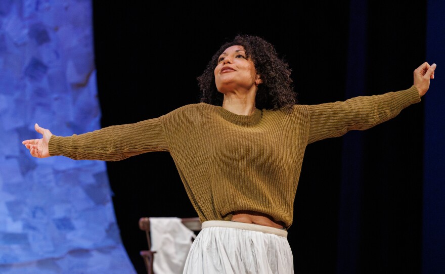 Sabrina Sloan stars as Sally Hemings during an open rehearsal of "Sally: A Solo Play," at the Wharton Center in East Lansing, Mich., on Feb. 10, 2026. The show is making its world premiere on Feb. 19, 2026.